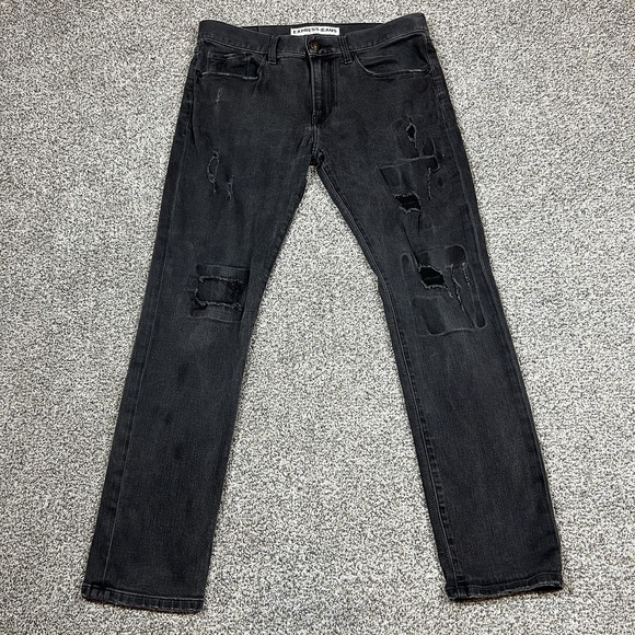 Express Other - Express Jeans Mens 32x32 Black Rocco Slim‎ Straight Dark Wash Stretch Denim